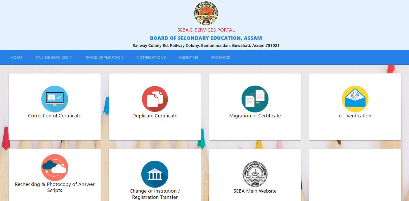 Screenshot of SEBA Services Portal