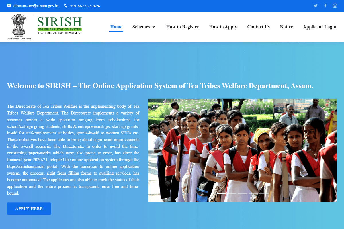 Apply SIRISH Scholarship for Tea Tribes Welfare Schemes