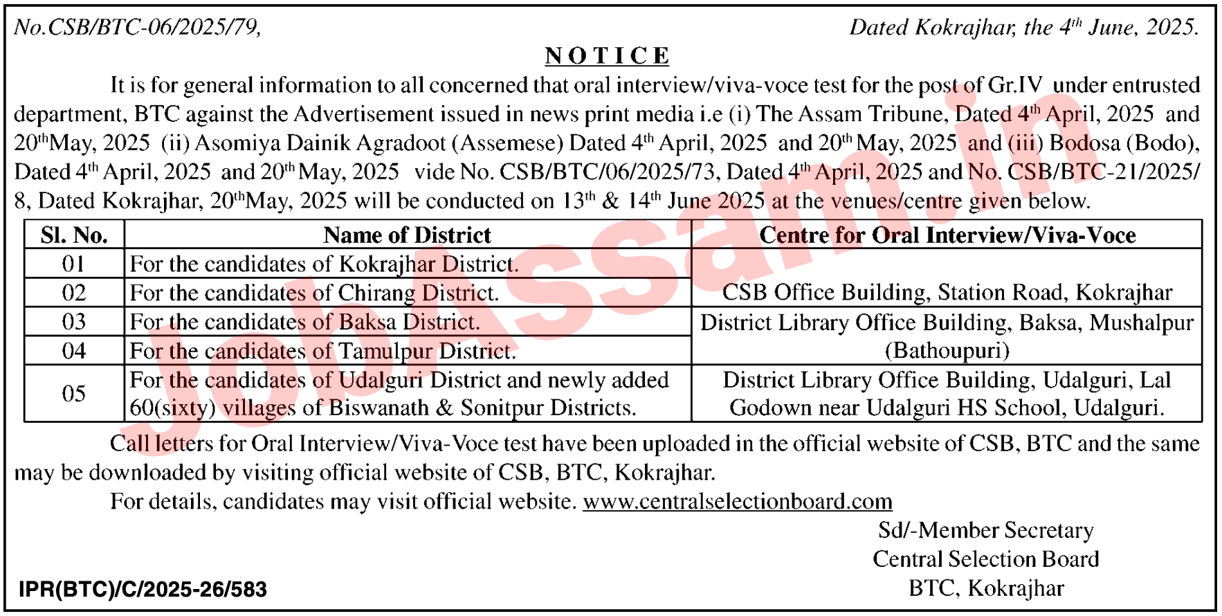 BTC Grade IV Exam Notice